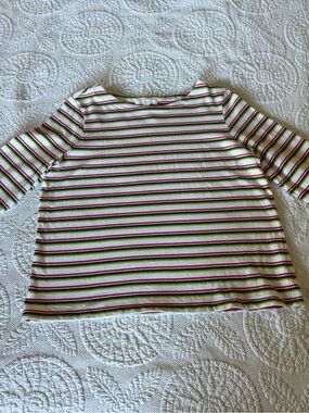 1901 Striped 3/4 Sleeve Crewneck Top in White, Green & Pink